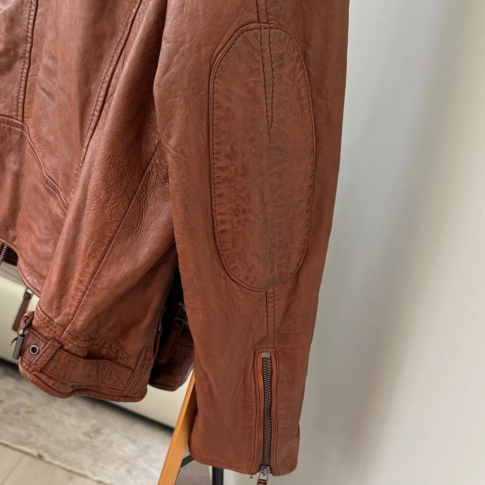 Men's Rustic Brown Leather Military Jacket - Picture 11 of 11